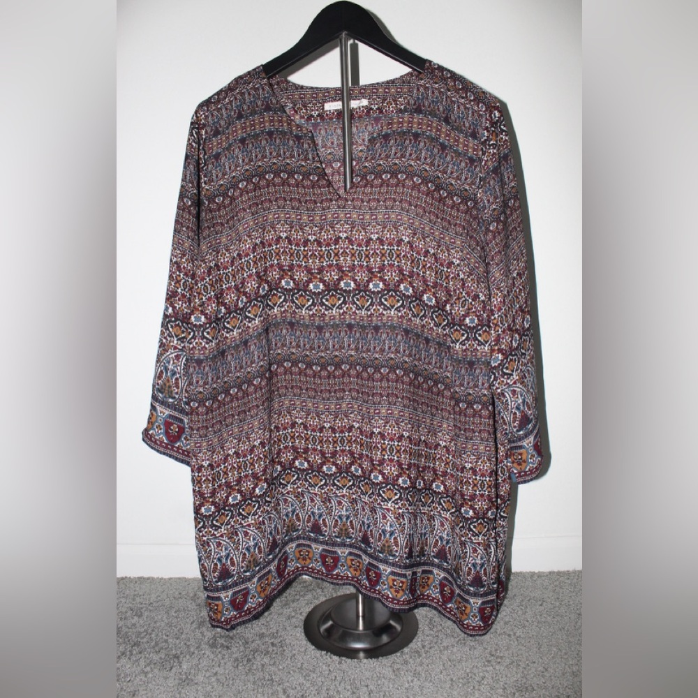 Violet & Claire Burgundy and Blue Patterned Tunic